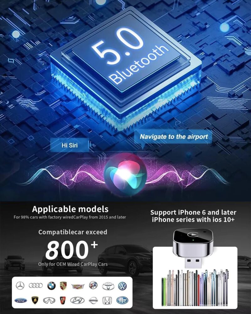 Wireless CarPlay & Android Auto Dongle, Fast Auto-Connect, Compact Plug & Play for iPhone/Android, USB/USB-C, No Delay