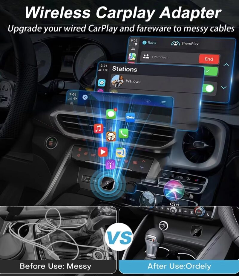 Wireless CarPlay & Android Auto Dongle, Fast Auto-Connect, Compact Plug & Play for iPhone/Android, USB/USB-C, No Delay
