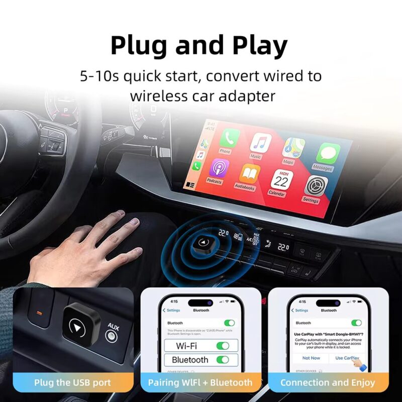 2-in-1 Wireless CarPlay & Android Auto Adapter – AI Smart Box for Wired CarPlay to Wireless CarPlay/Auto Conversion