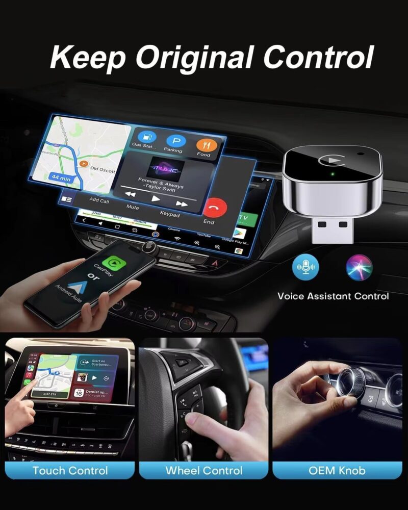 Wireless CarPlay & Android Auto Dongle, Fast Auto-Connect, Compact Plug & Play for iPhone/Android, USB/USB-C, No Delay