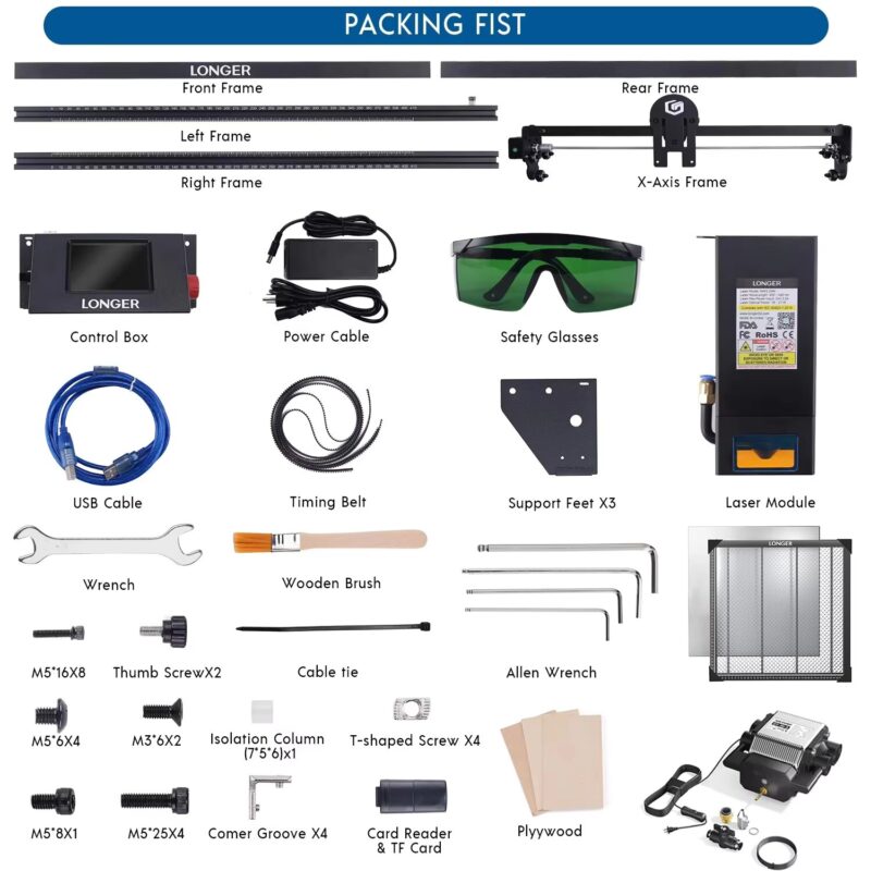 20W Laser Cutting Engraving Machine + Air Pump Assist KIT + 500mm Honeycomb Working Table DIY Desktop CNC Engraver Cutter